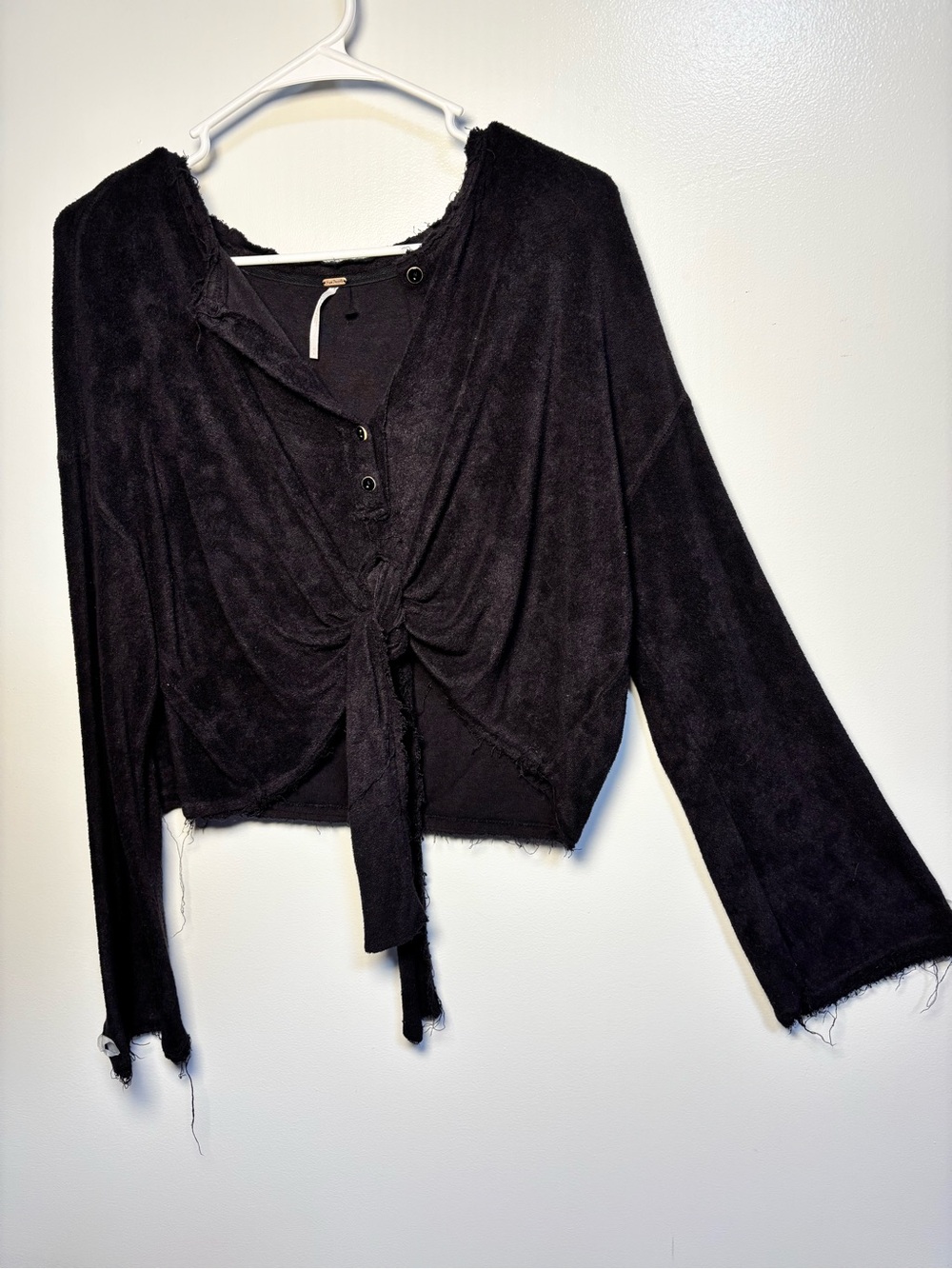 Free People Black Cropped Tie-Front Hoodie